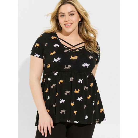 Torrid Disney Black Multi-color Aristocats Print Short Sleeve Tunic Top 1X - Picture 1 of 10